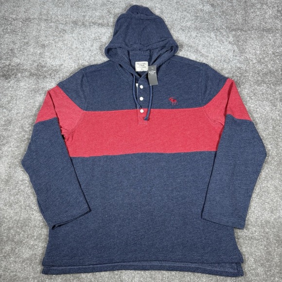 NWT Abercrombie & Fitch Sweater Men's XL Blue Striped Long Sleeve Hooded - Picture 1 of 7